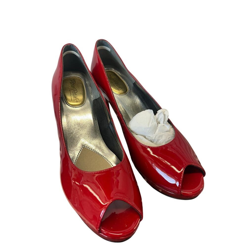 Rose Petals by Walking Cradles Prom Red Patent Peep Toe Heels Size 8.5